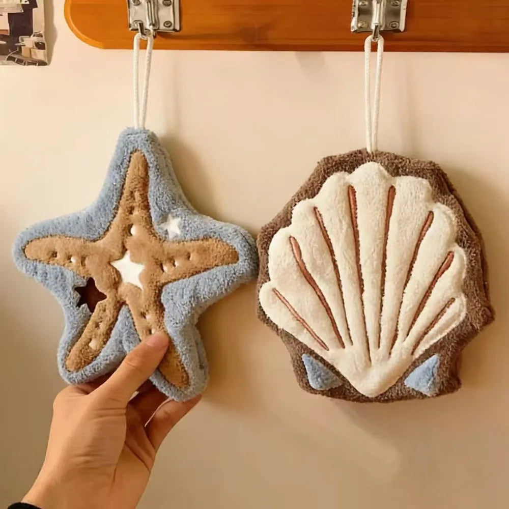 Ocean Shell Starfish Plush Hand Towel | Bathroom & Kitchen Decorative Hand Towel QXL
