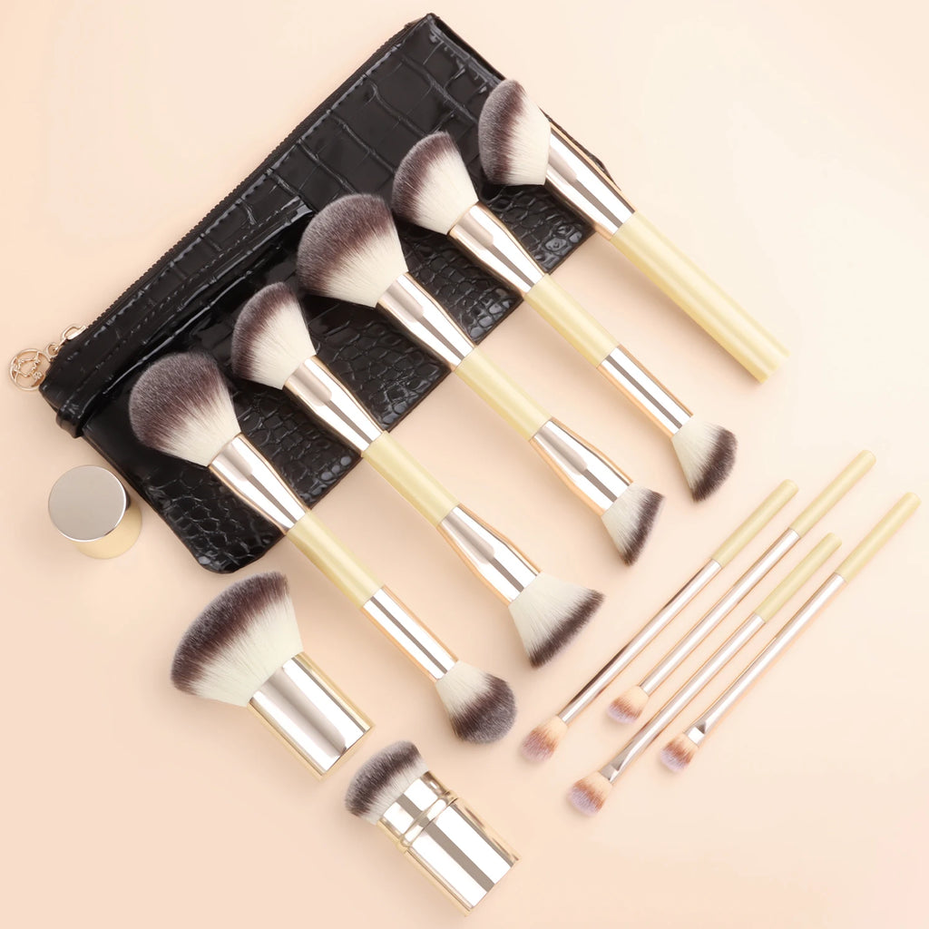 12-Pc Makeup Brush Set with Crocodile Pattern Storage Bag Makeup Brush Set QXL