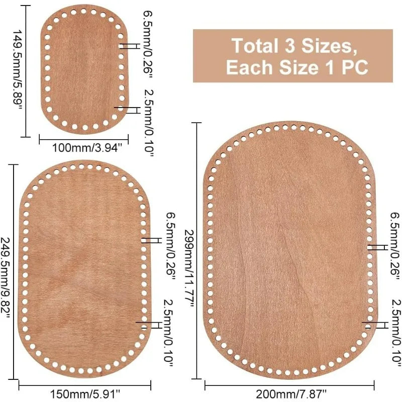 Oval Wooden Crochet Basket Base Set – 3 Sizes for DIY Craft DIY Craft Base QXL