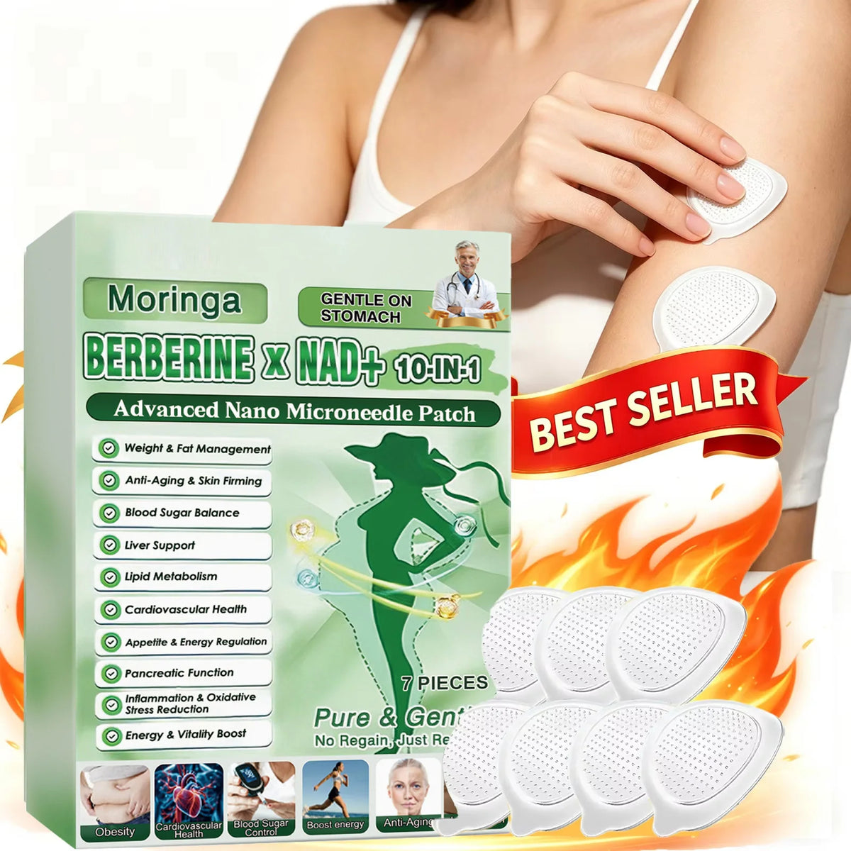 Nano Microneedle Patch with Berberine & NAD+ | 0.2mm Microdarts Microneedle Skin Patch QXL