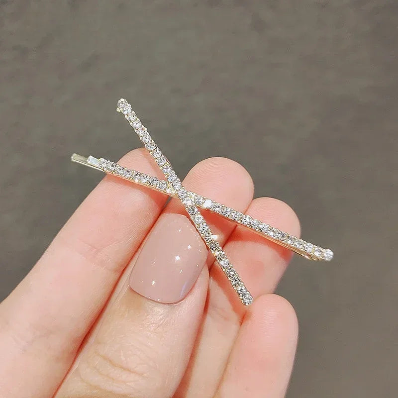 2-Pack Rhinestone Cross Hair Clips | Crystal Bridal Barrettes Crystal Hair Clips QXL