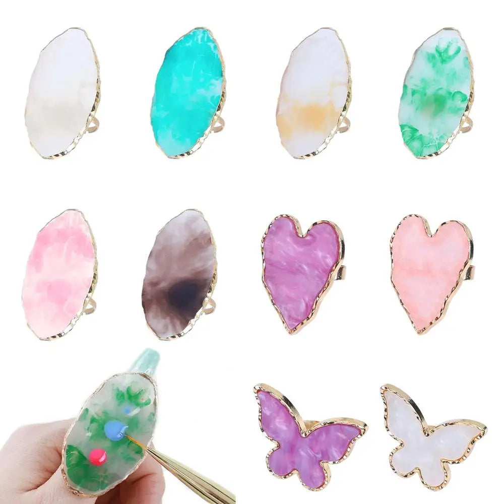 Resin Stone Nail Art Palette Ring | Pigment Mixing & Display Nail Art Palette QXL