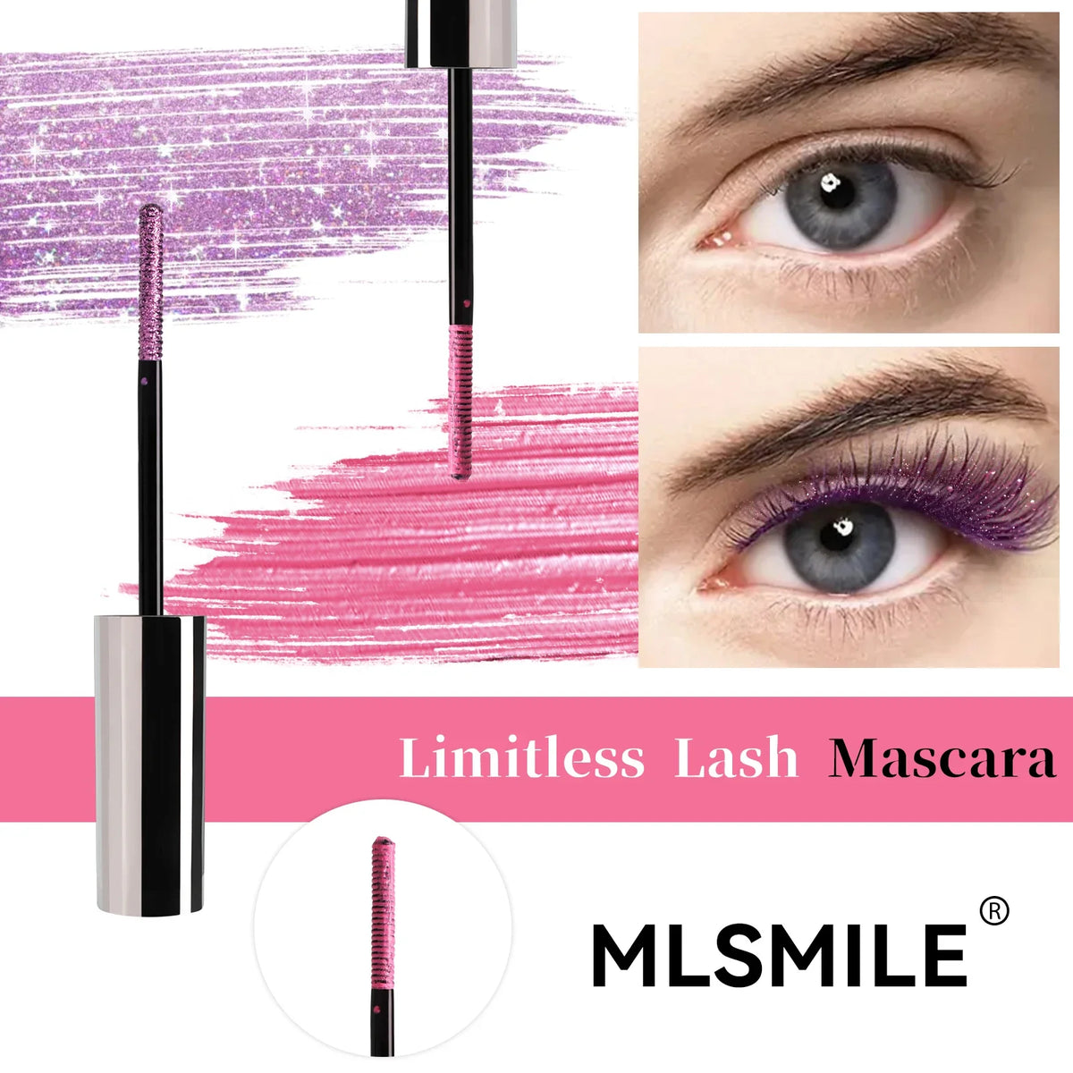 MLSMILE Glitter Pearlescent Mascara – Waterproof & Volumizing Glitter Mascara QXL