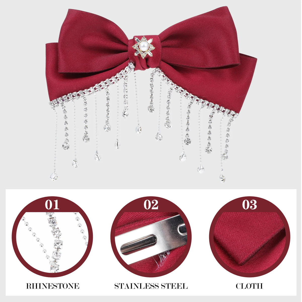 Red Bowknot Rhinestone Hair Clip | Alligator Bow Clip Bow Hair Clip QXL