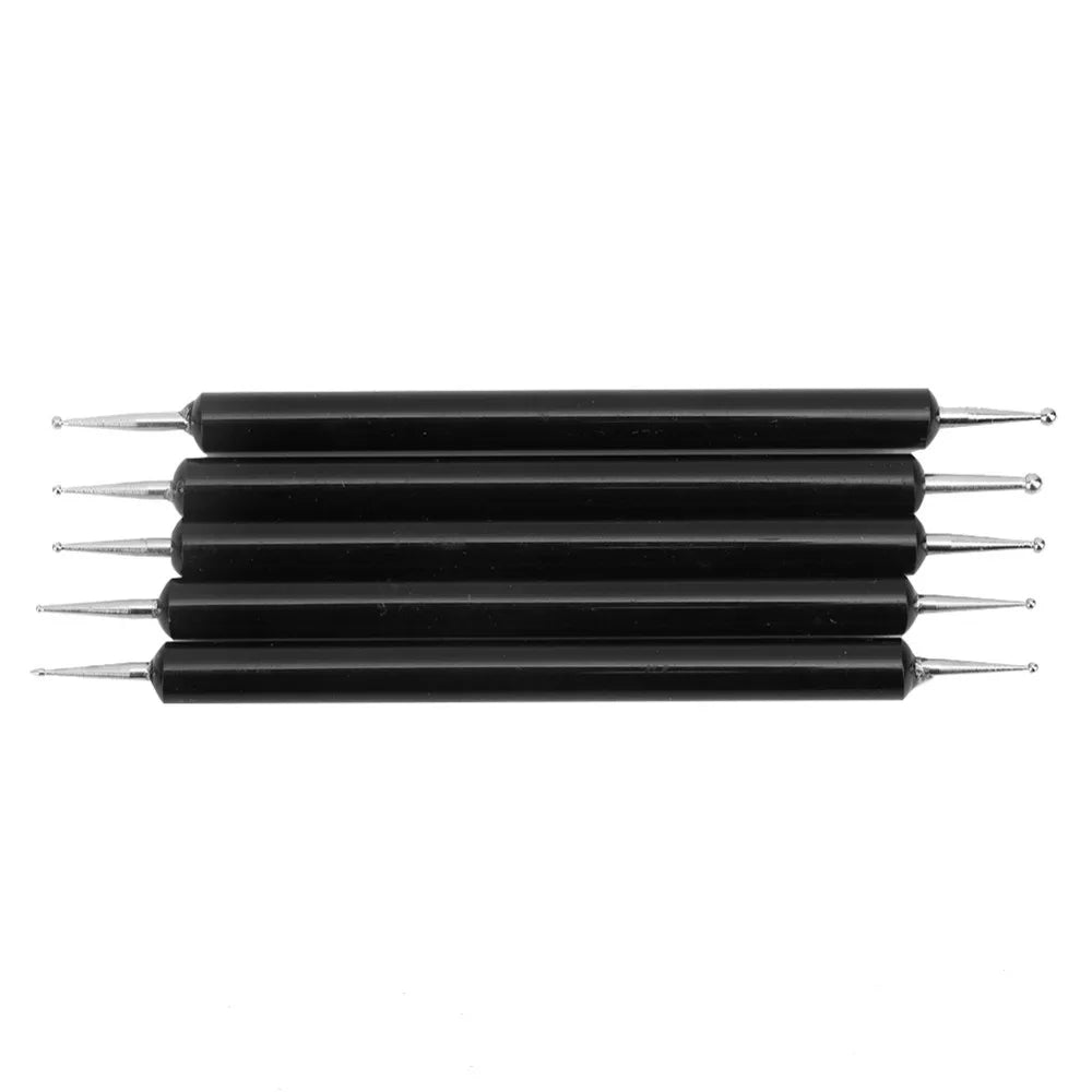 5-Pack Double-Ended Dotting Pens | Nail Art & DIY Craft Tool Dotting Pen Set QXL Black