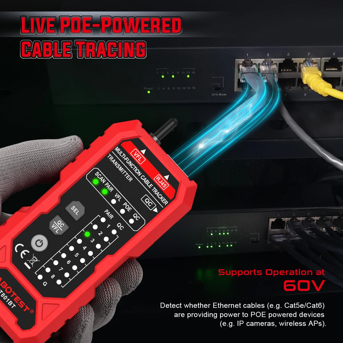 HT801A/B Network Cable Tester | PoE RJ45 RJ11 Line Finder Network Cable Tester QXL