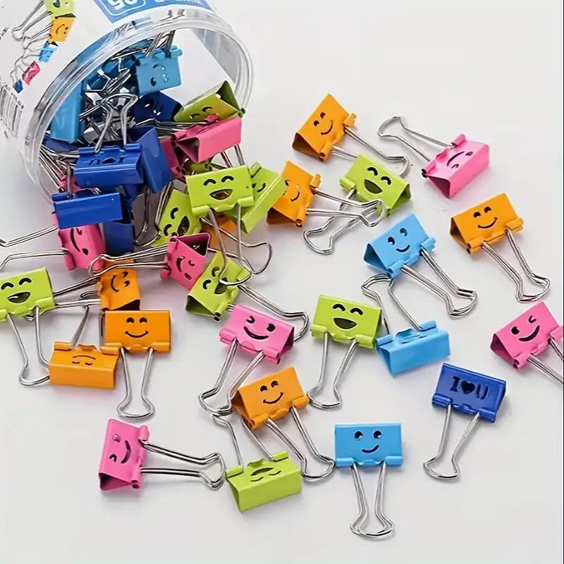 Smiley Face Long Tail Clips | Colorful Hollow 2/12-Pack Decorative Binder Clips QXL