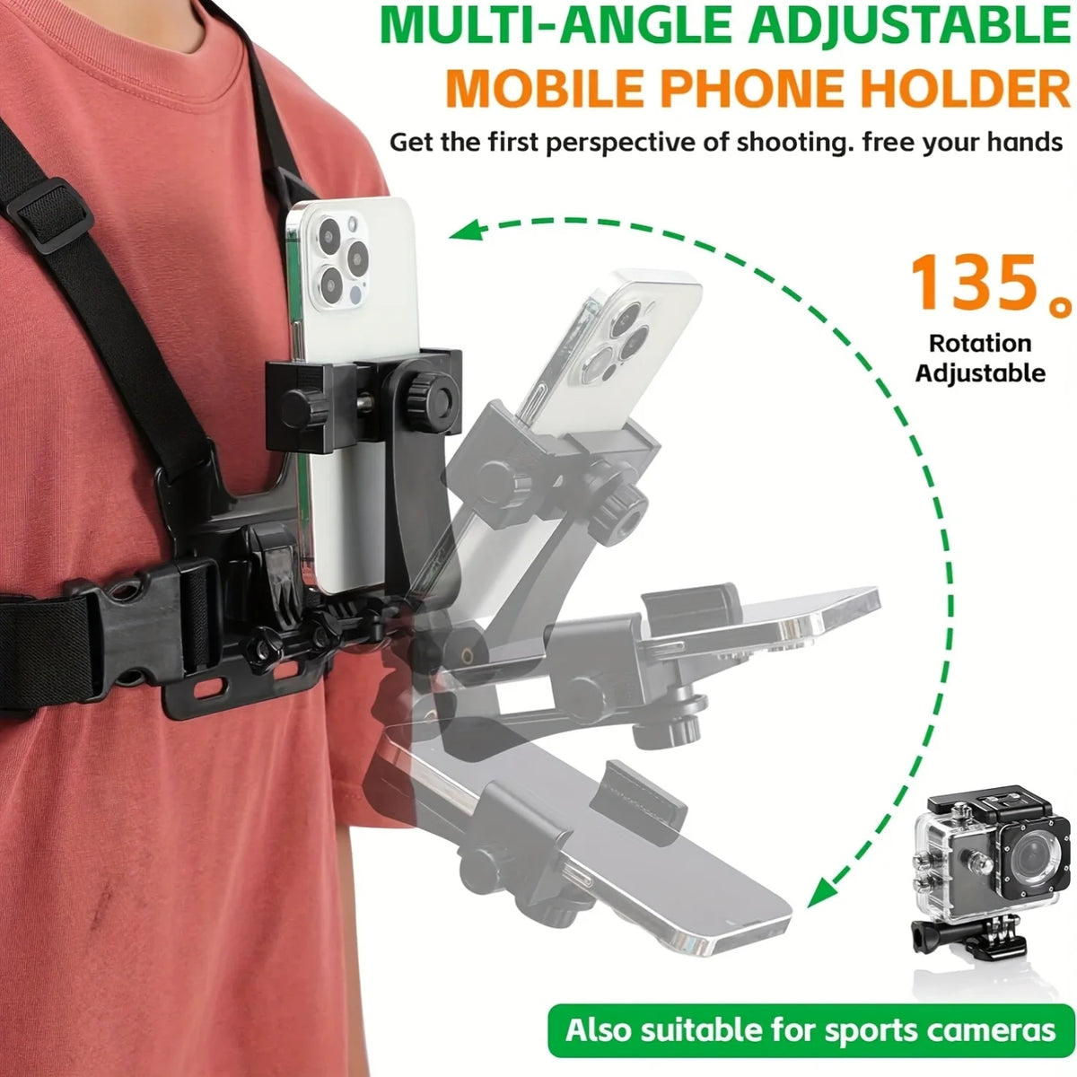 Chest Strap Phone Mount | Anti-Shake Hands-Free Holder Chest Phone Mount QXL
