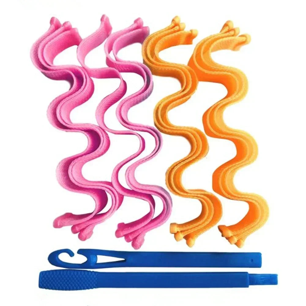 12-Pack Heatless Spiral Hair Curlers | No-Heat Bendy Rollers Heatless Hair Curlers QXL pink and orange China Mainland