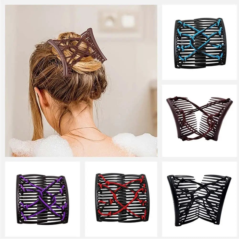 6-Color Elastic Rope Pan Hair Clips | Strong Hold Lazy Comb Pan Hair Clip QXL