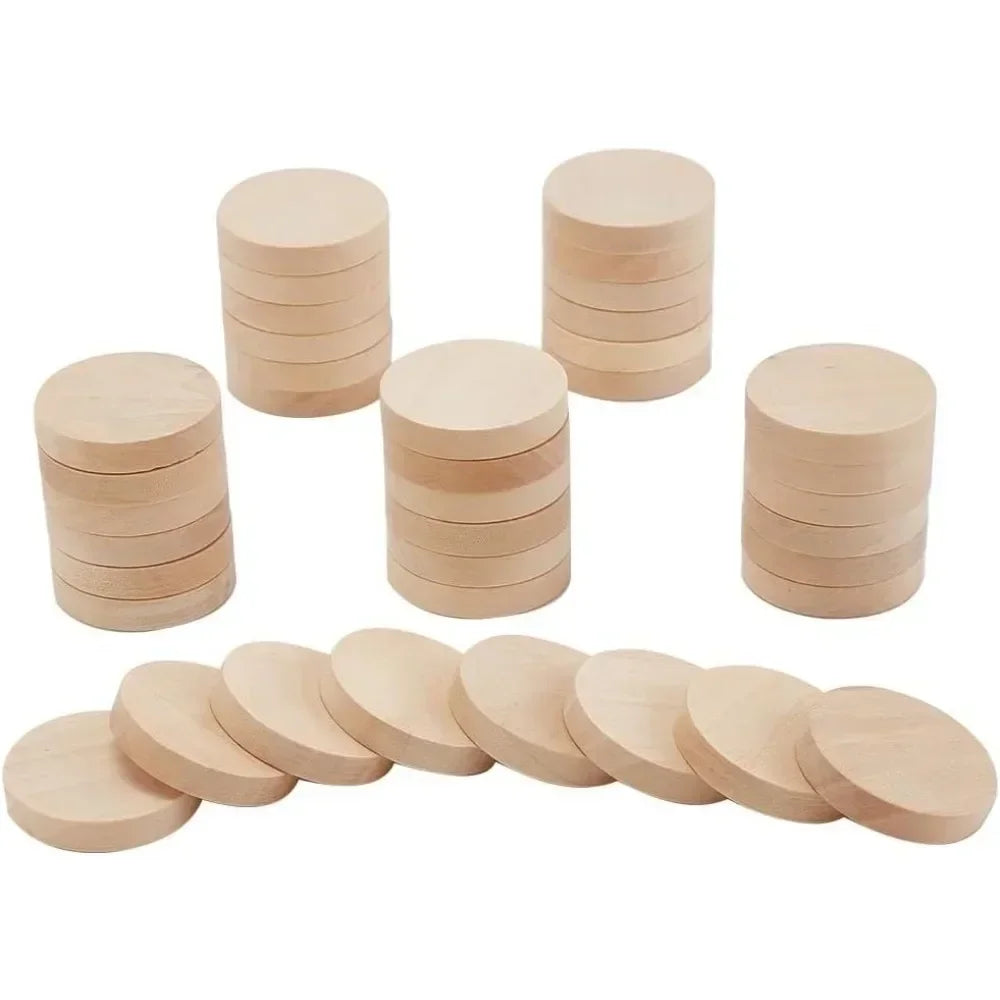 50-Pack 1" Unfinished Beech Wood Circle Cutouts for DIY Crafts Wood Craft Blanks QXL