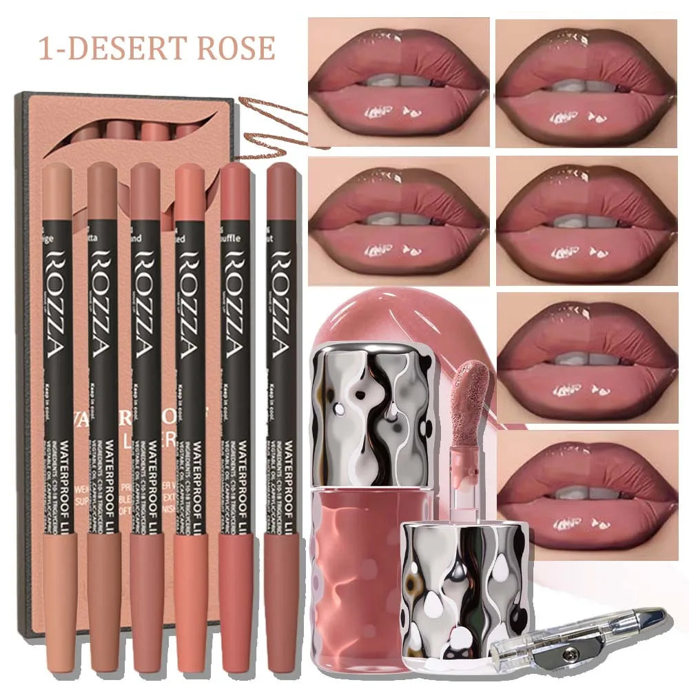 8-Piece Lip Kit: 6 Blendable Lip Liners, Gloss & Sharpener Lip Makeup Set QXL set 1