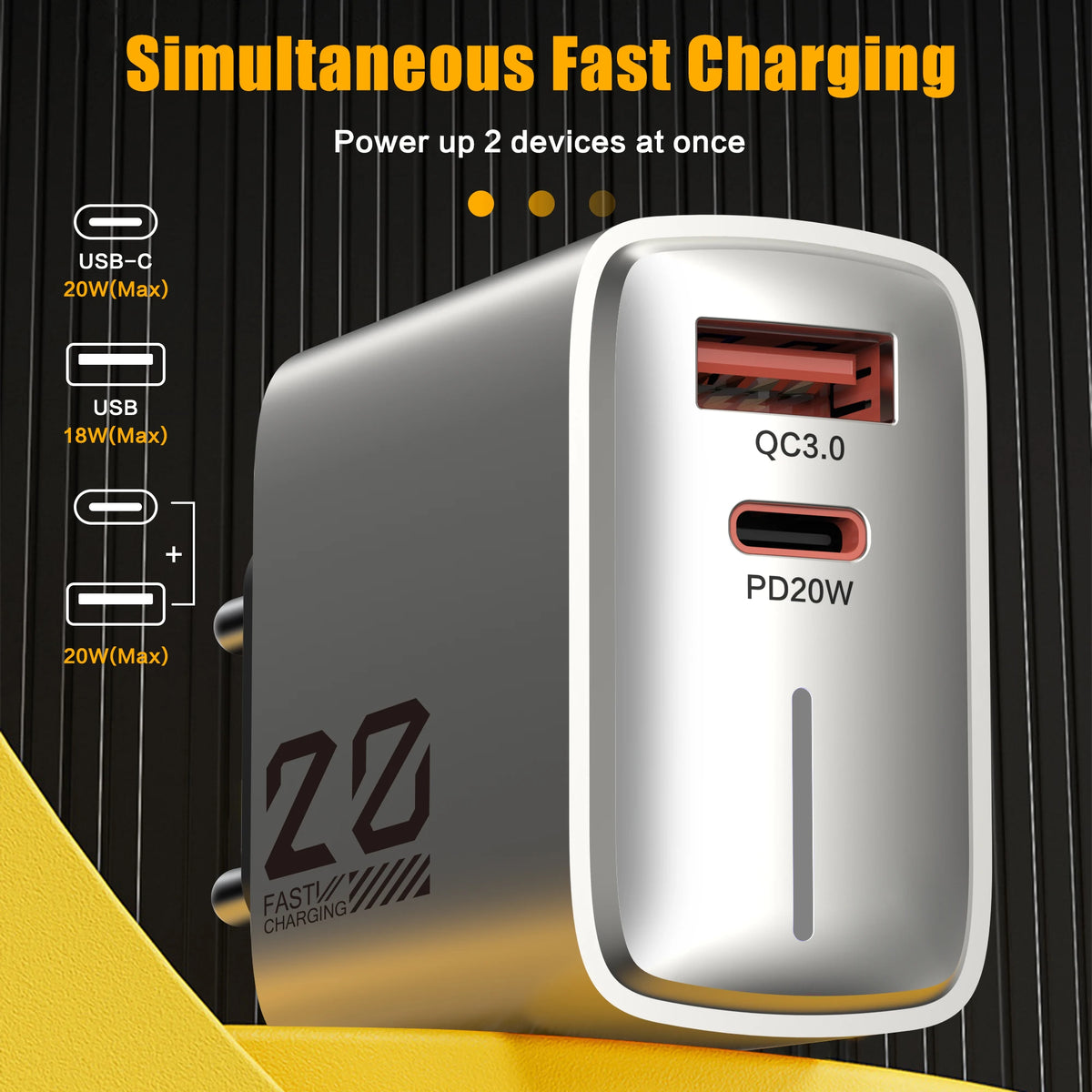 20W USB-C PD Fast Charger QC3.0 Wall Adapter | iPhone & Android USB-C Wall Charger QXL