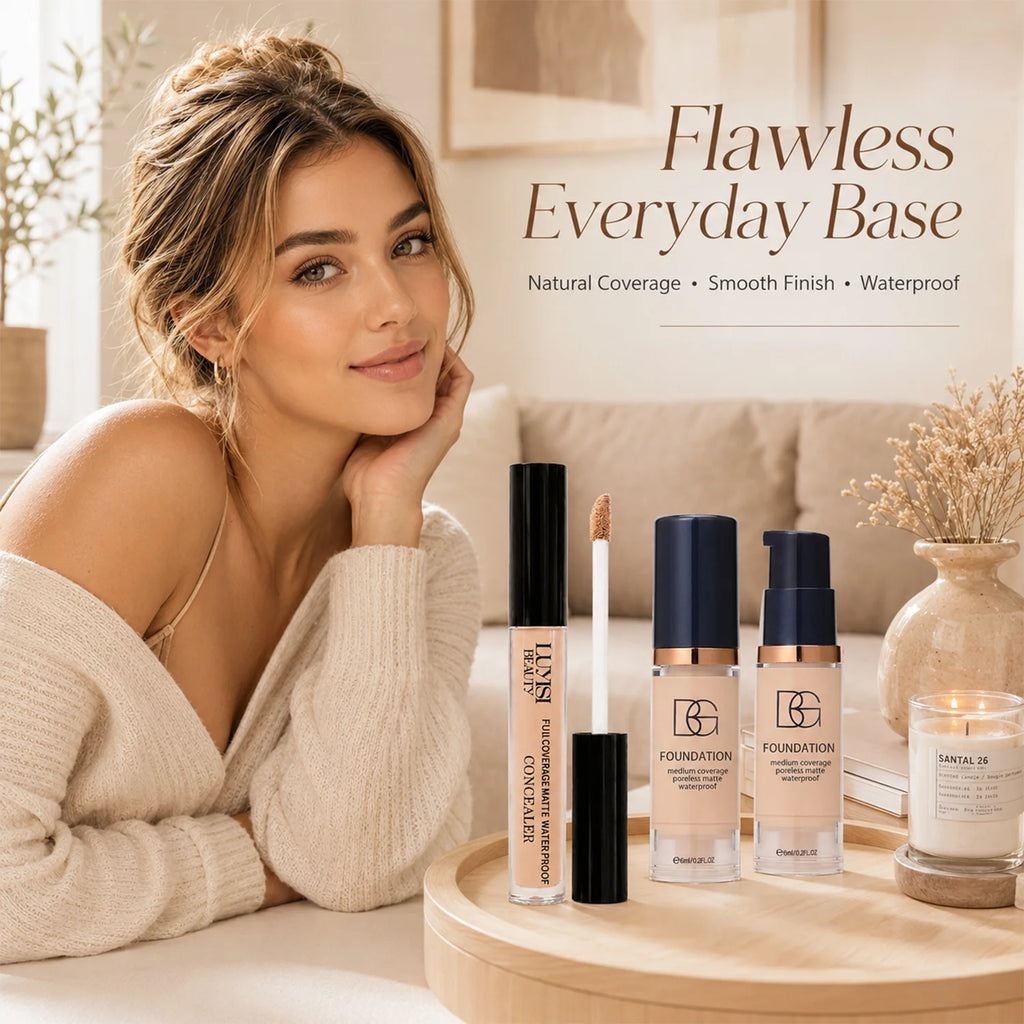 2-Pc Waterproof Concealer & Foundation Set | Full Coverage Matte Foundation & Concealer Set QXL