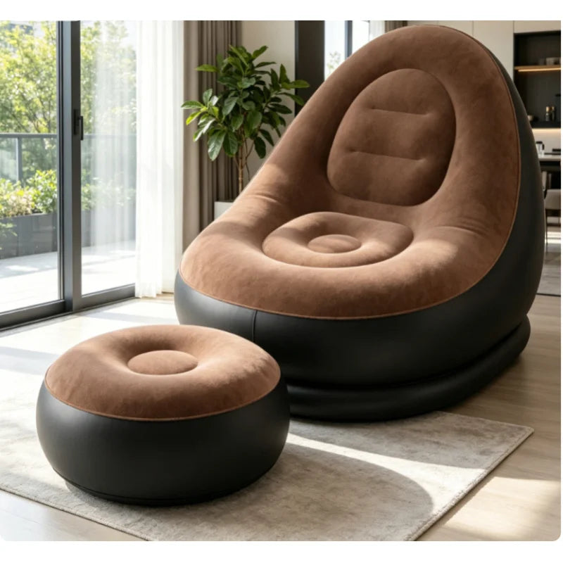 Inflatable Lounger & Footstool Ottoman | Outdoor Camping Chair Inflatable Outdoor Lounger QXL
