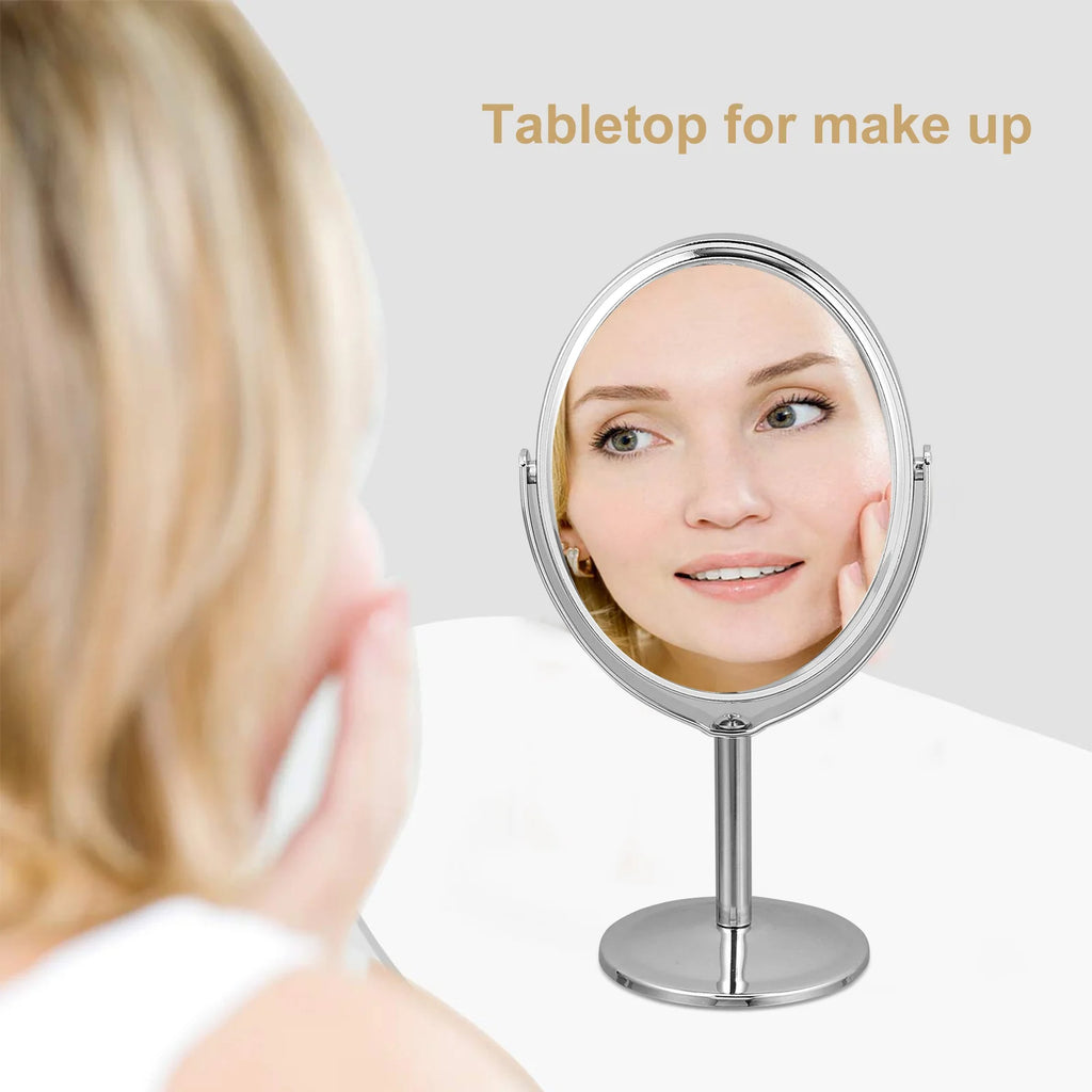 3-Inch Double-Sided Rotatable Desktop Makeup Mirror | Silver Desktop Makeup Mirror QXL