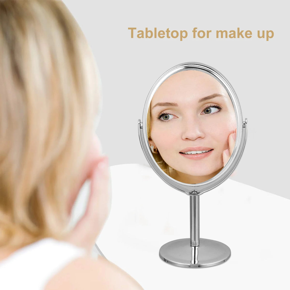 3-Inch Double-Sided Rotatable Desktop Makeup Mirror | Silver Desktop Makeup Mirror QXL