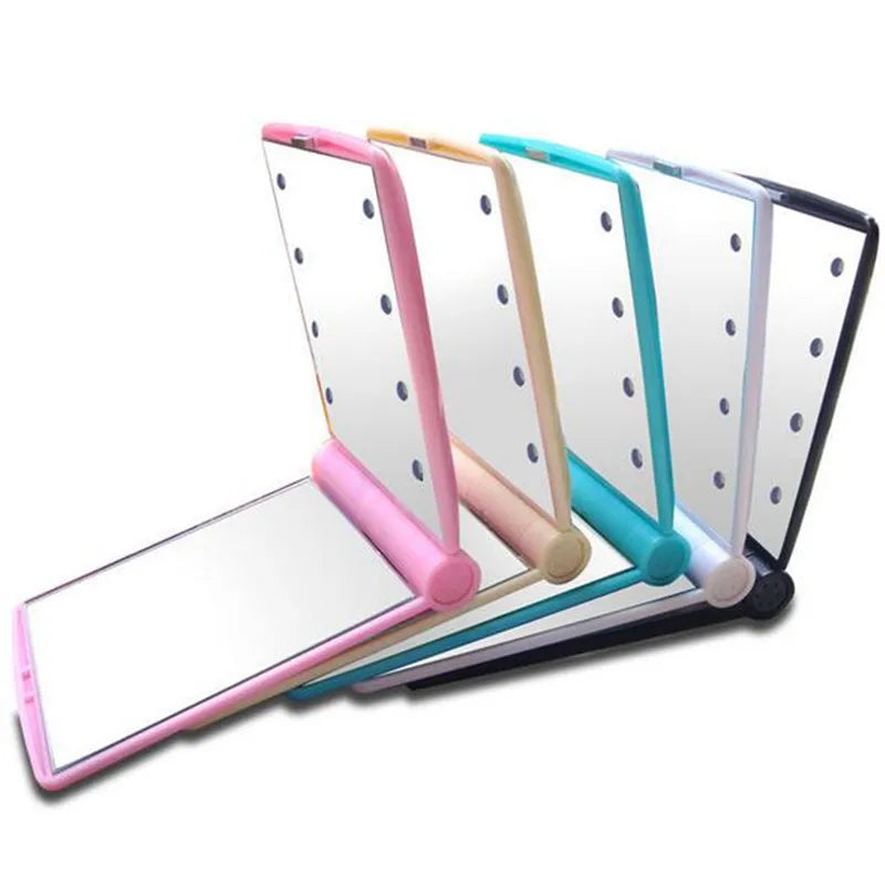 Foldable LED Pocket Mirror | 8-Light Illuminated Compact Mirror LED Compact Mirror QXL