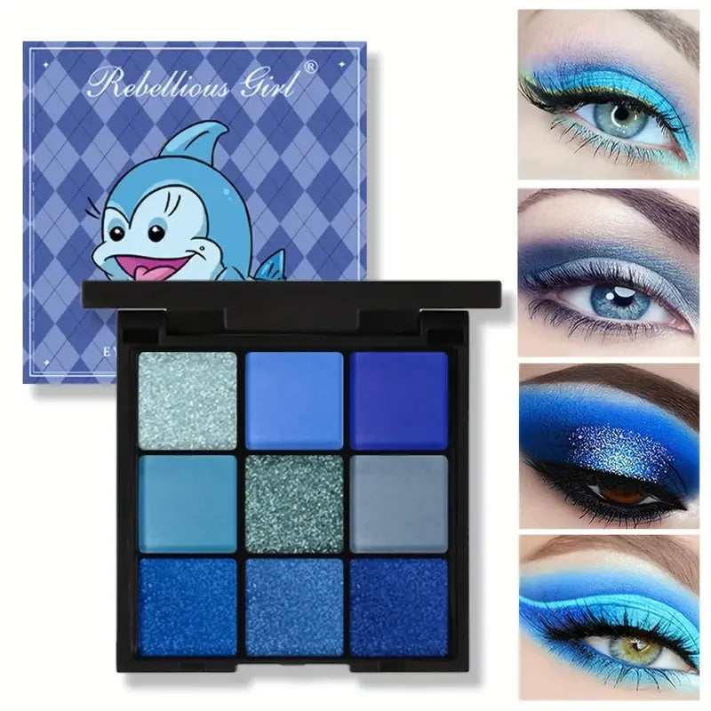 9-Shade Blue Eyeshadow Palette | Glitter, Shimmer & Matte Eyeshadow Palette QXL Blue Eyeshaow