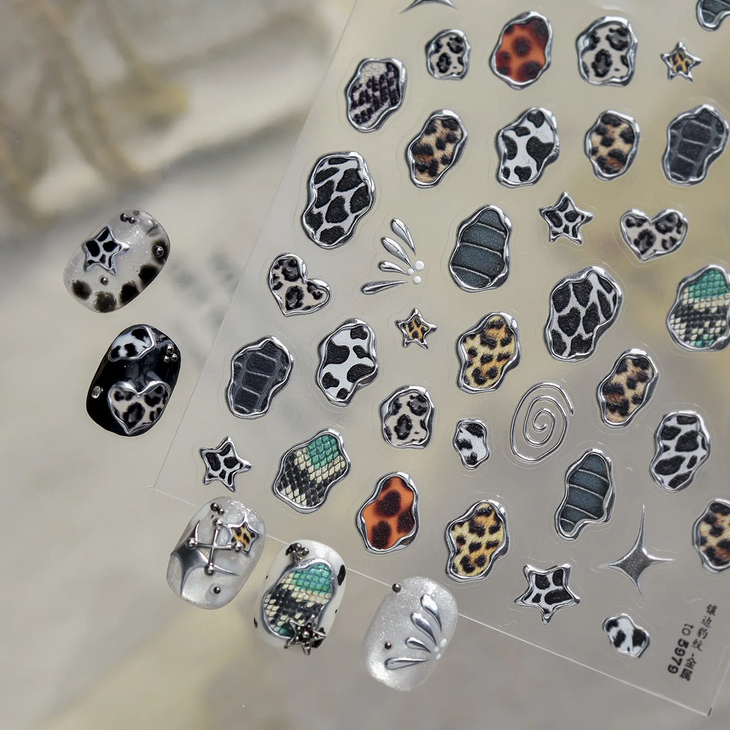 5D Self-Adhesive Nail Stickers | Leopard Snake Stone Designs Nail Art Stickers QXL