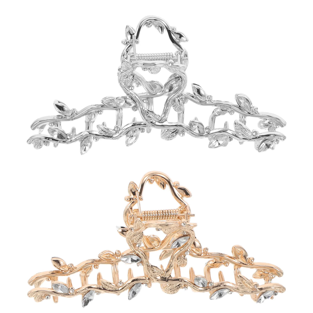 2-Pack Leaf Rhinestone Hair Claw Clips | Crystal Alloy Bun Grip Rhinestone Hair Clips QXL