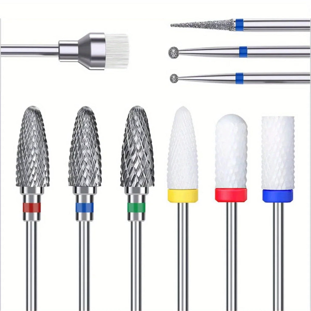 10-Pc Nail Drill Bits Set | Ceramic, Diamond & Carbide Nail Drill Bit Set QXL 10PCS
