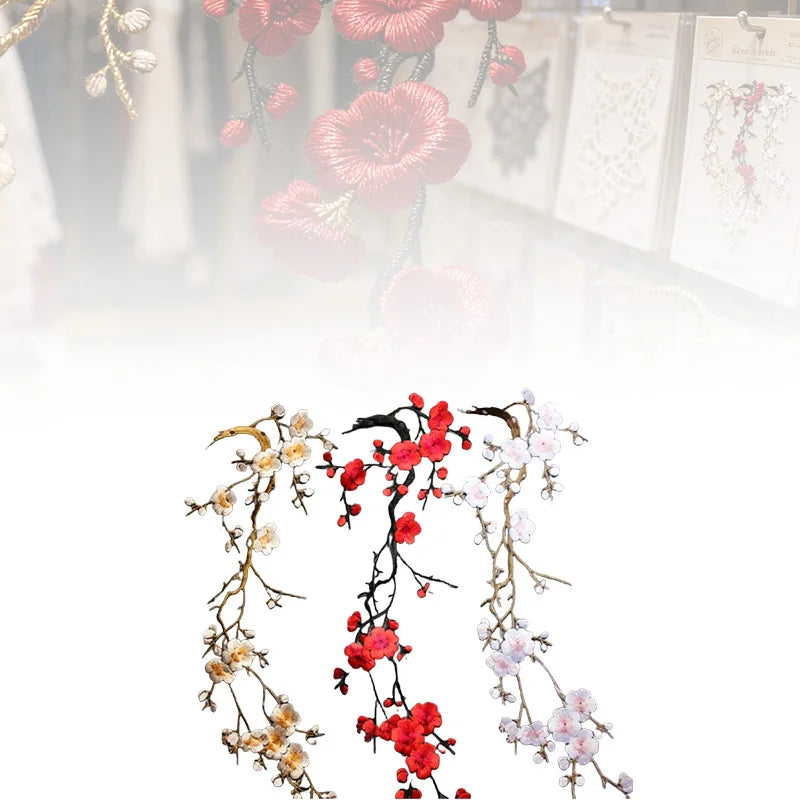 Embroidered Plum Blossom Iron-On Sew-On Fabric Patch Applique Embroidered Fabric Patch QXL
