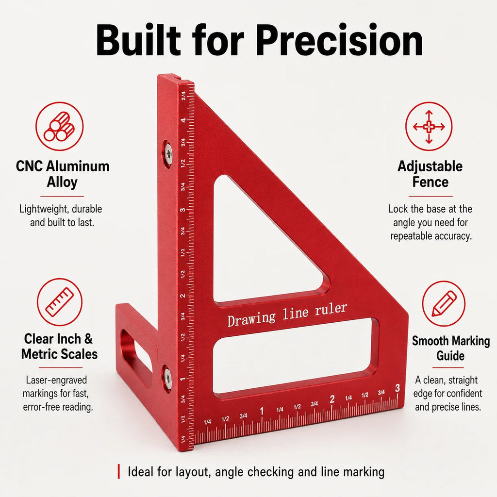 Aluminum Triangle Marking Ruler 45/90° Woodworking Angle Square Woodworking Angle Square QXL