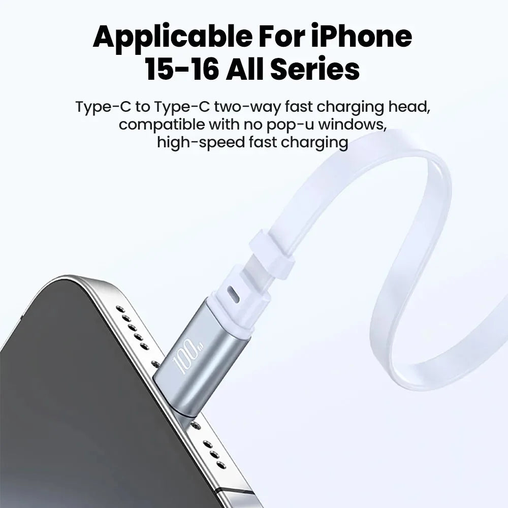 100W USB-C Retractable Fast Charging Cable 1M | iPhone & Samsung USB-C Charging Cable QXL