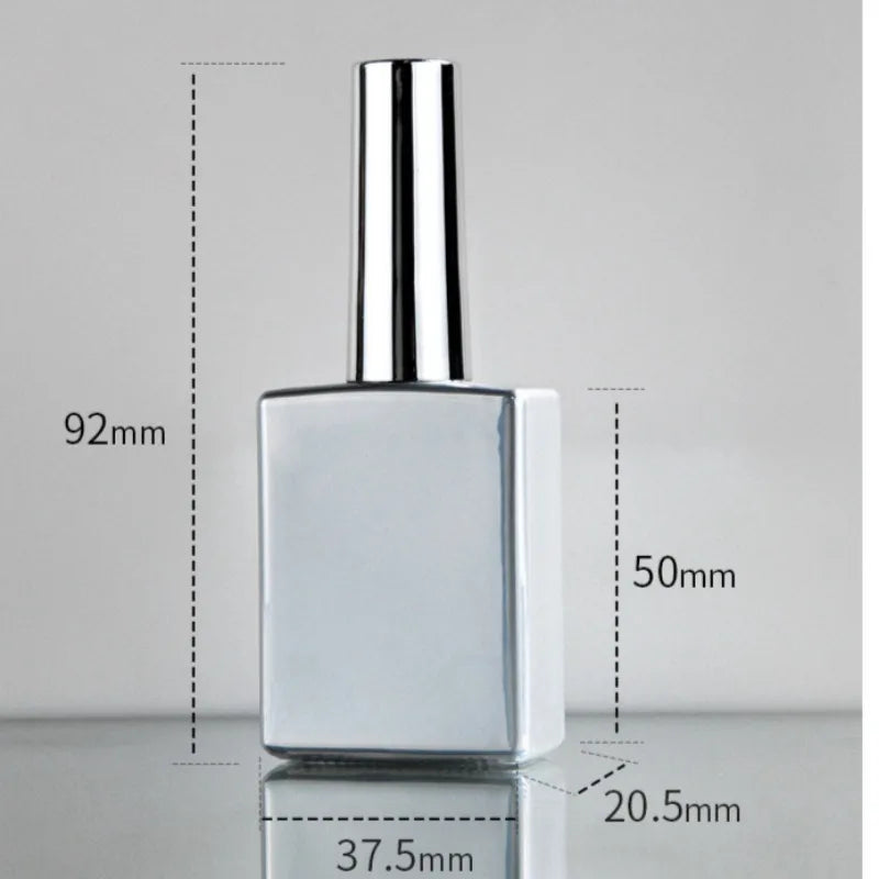 18ml Square Empty Glass Nail Polish Bottle with Brush & Silver Cap Nail Polish Bottle QXL