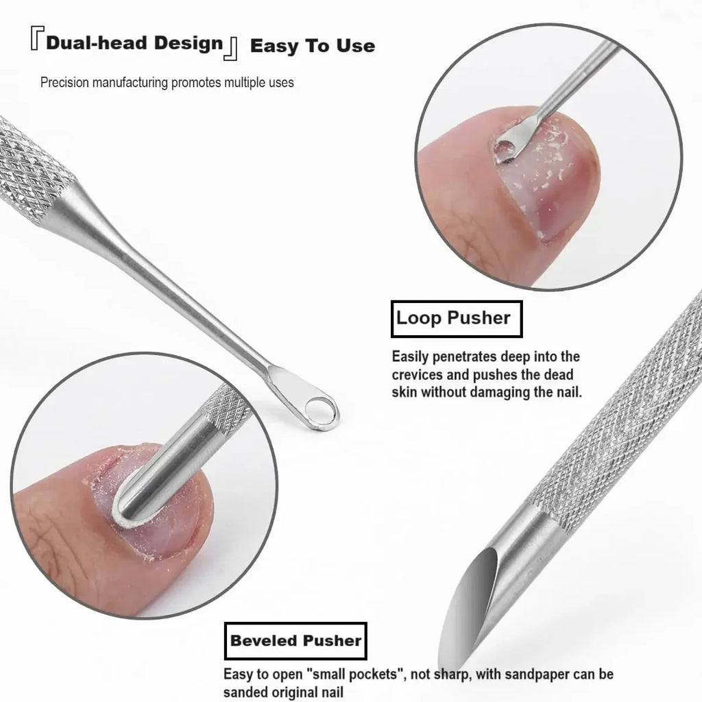 Stainless Steel Cuticle Pusher & Remover Manicure Pen – 20 Pcs Cuticle Pusher Set QXL