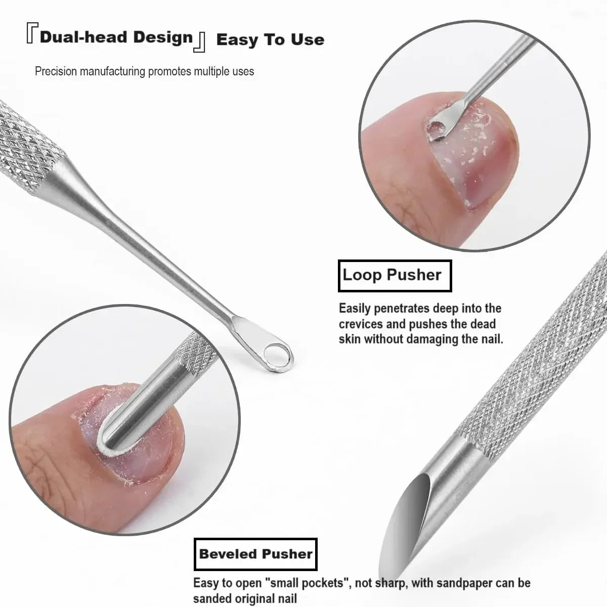 Stainless Steel Cuticle Pusher & Remover Manicure Pen – 20 Pcs Cuticle Pusher Tool QXL