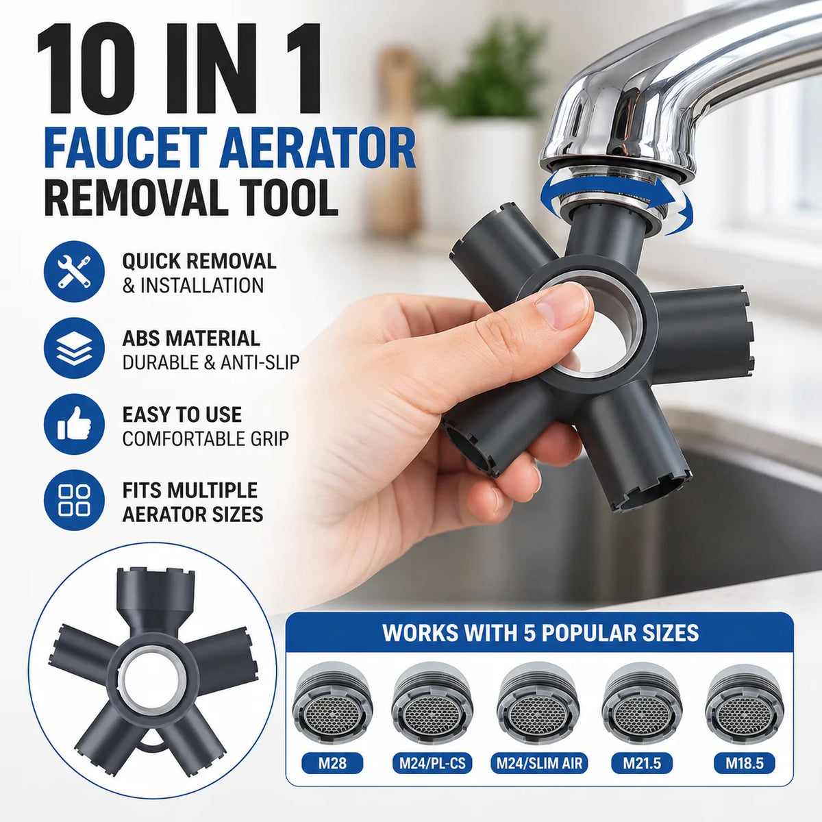 10-in-1 Faucet Aerator Removal Tool | ABS Aerator Key Faucet Aerator Tool QXL
