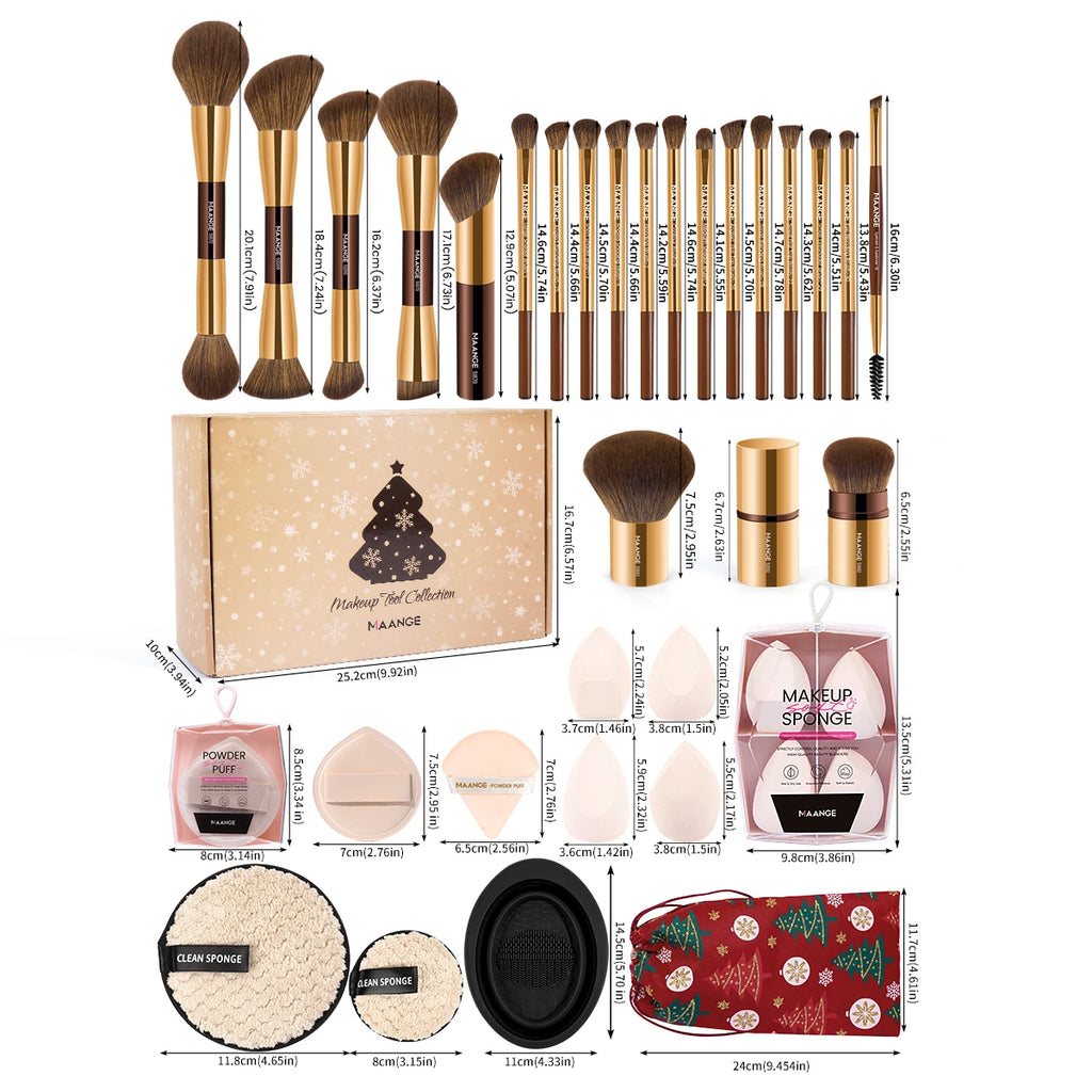 MAANGE 50-Pc Makeup Brush Kit | Puffs, Bag & Cleaning Bowl Makeup Brush Set QXL