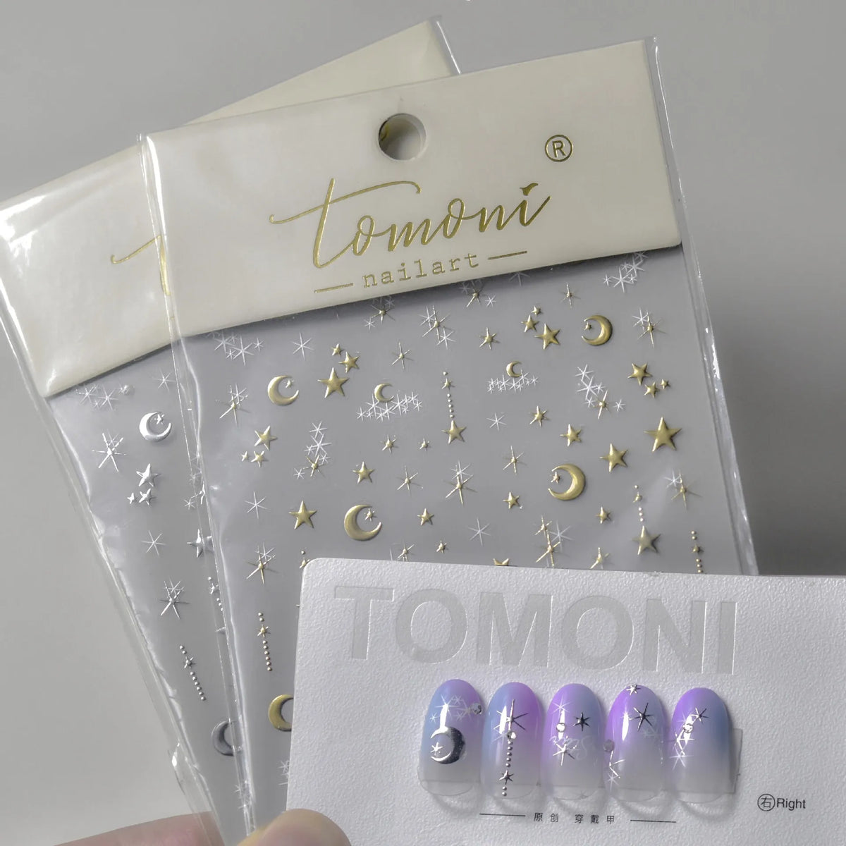 5D Bronzing Nail Stickers – Gold & Silver Stars & Moon Nail Art Stickers QXL