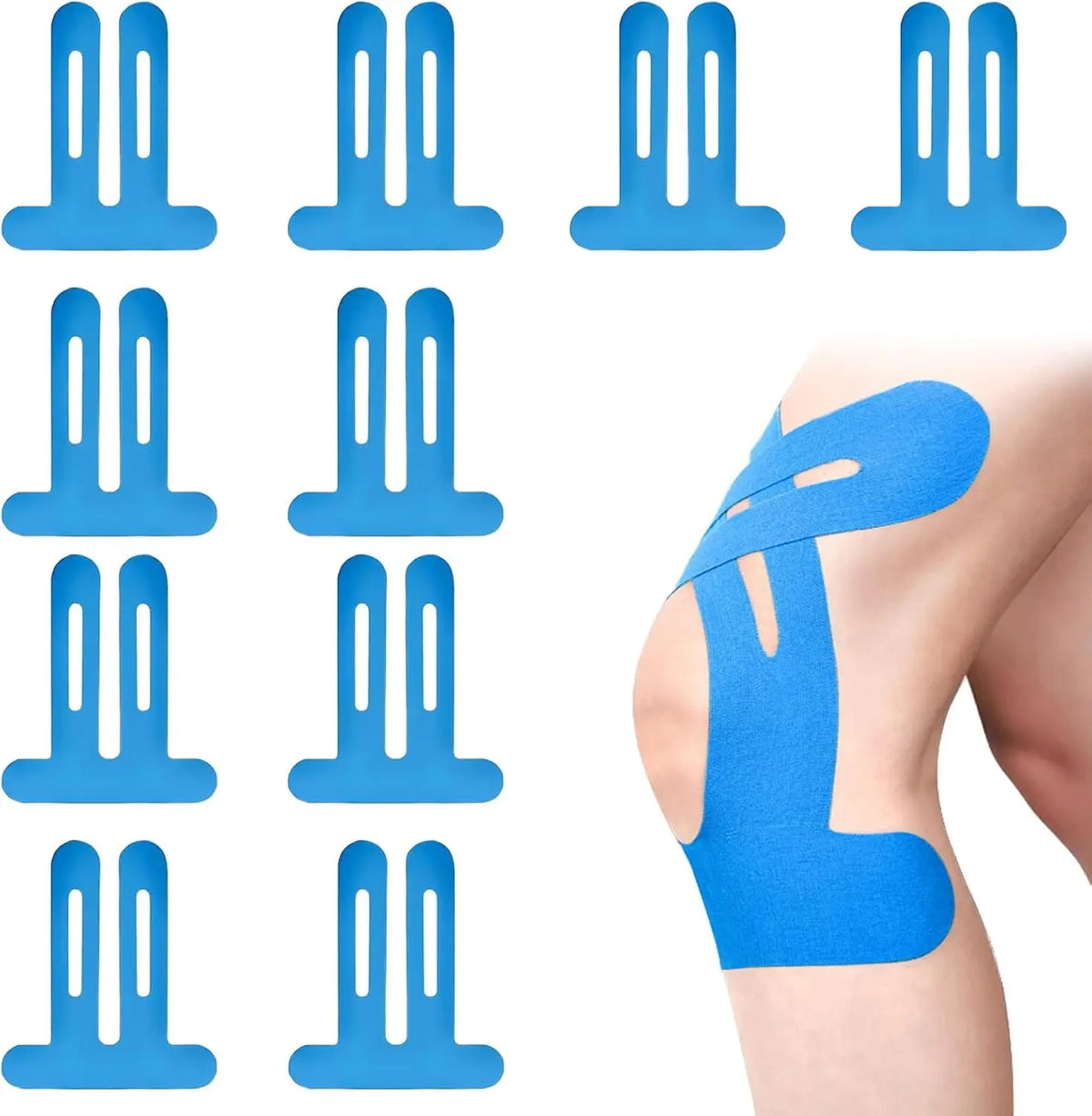 10-Pack PreCut Knee Kinesiology Tape | Blue Sports Straps Kinesiology Tape QXL 10PCS