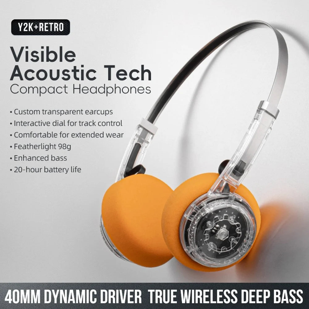 YITHOR Transparent Bluetooth Headphones with Fidget Button & Mic Bluetooth Headphones QXL