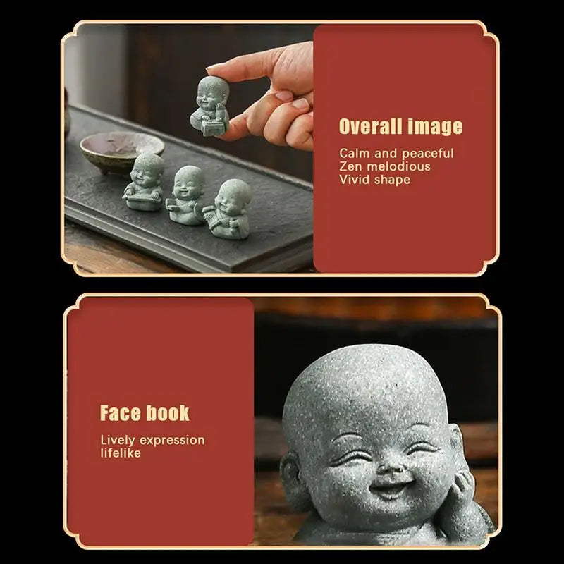 Set of 4 Mini Zen Monk Statues | Resin Home Decor Figurines Decorative Figurine Set QXL