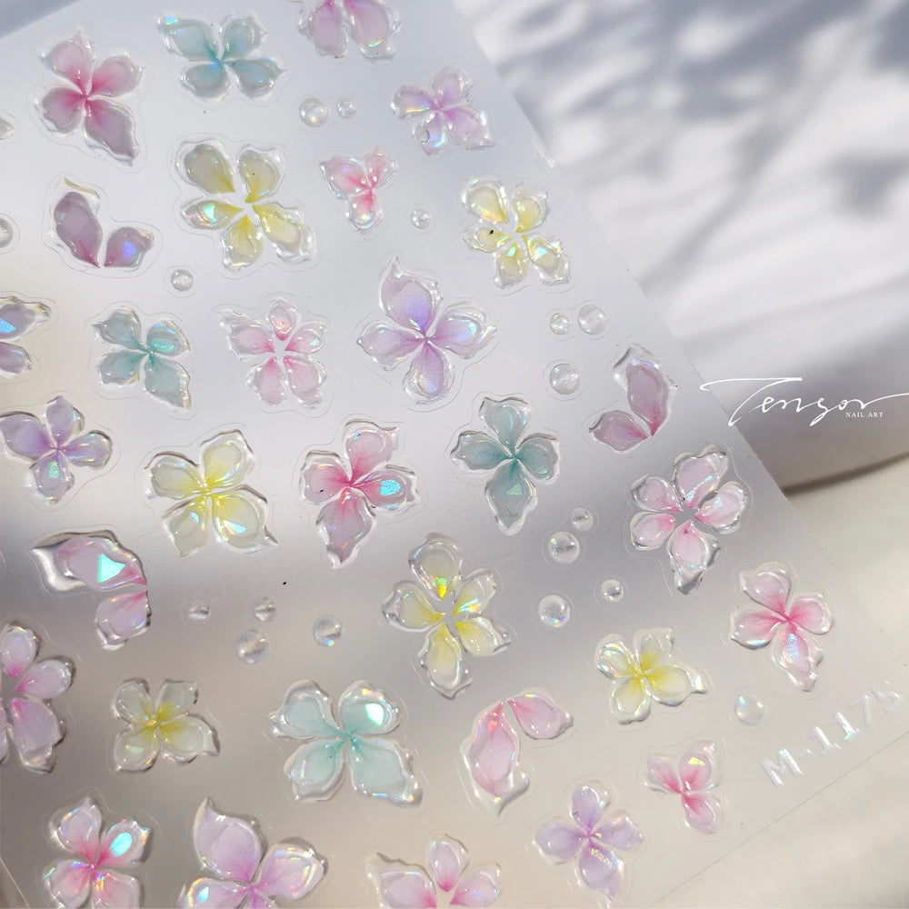 5D Botanical Floral Nail Stickers | Black White Gold Decals Nail Art Stickers QXL