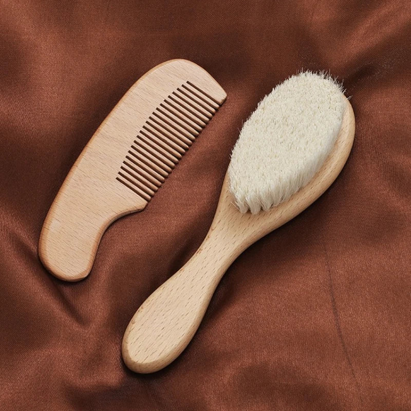 Newborn Baby Beech Wood Brush & Soft Wool Scalp Massager Baby Hair Brush QXL