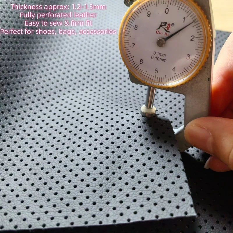 1.3mm Black Perforated Top Grain Cowhide Leather DIY Fabric Leather Craft Fabric QXL