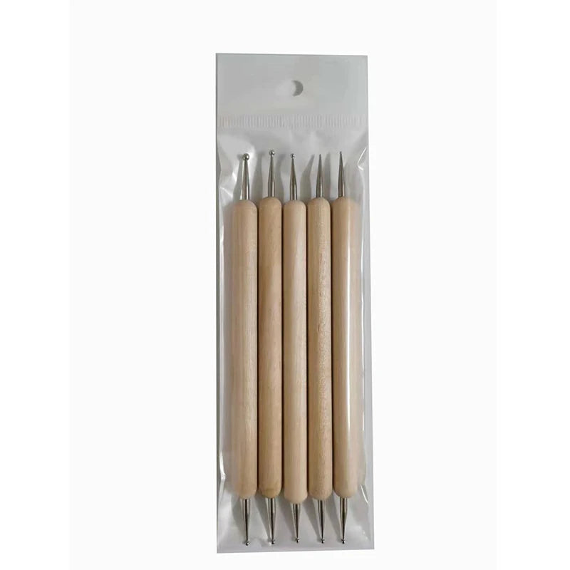 5-Pc Double-Headed Nail Art Dotting Pen Set | Wooden Handle Nail Art Dotting Tools QXL 5pcs