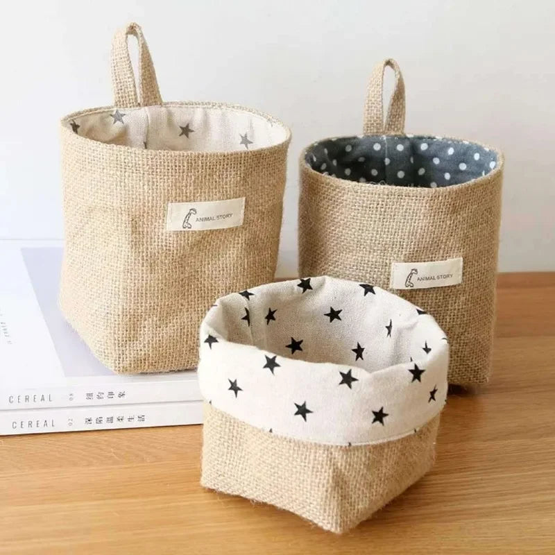 Cotton-Linen Wall-Mounted Hanging Storage Organizer Bag Hanging Storage Organizer QXL