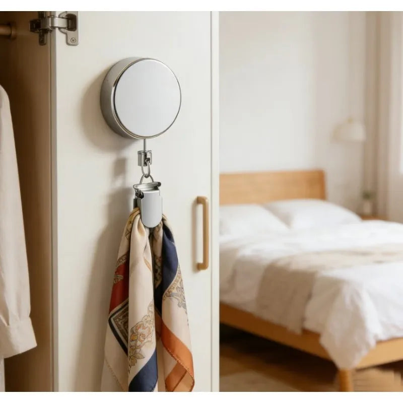 Retractable Towel Clip No-Drill Self-Adhesive Hook & Key Holder Retractable Wall Hook QXL