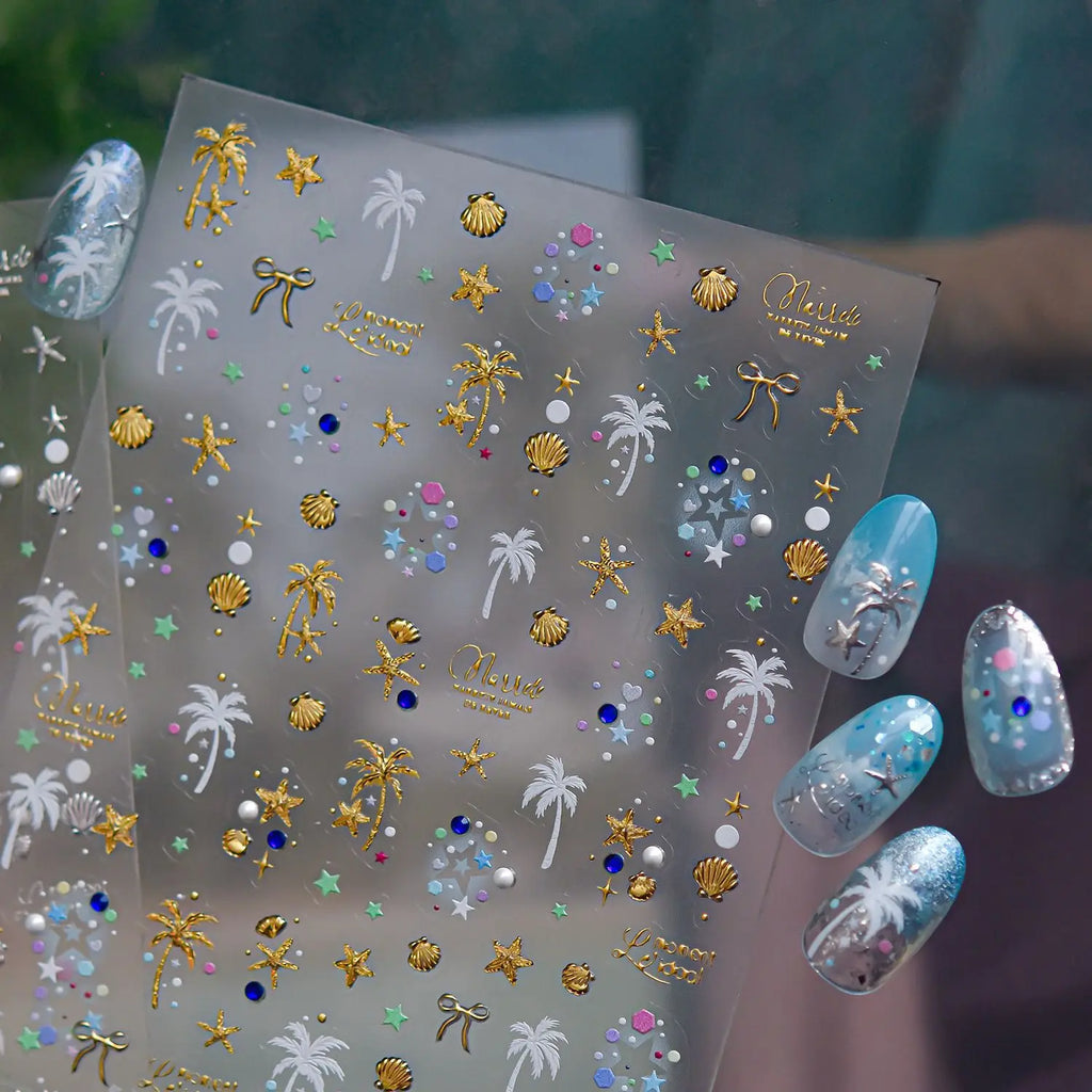 5D Summer Beach Nail Stickers | Tropical Foil Nail Art Decals Nail Art Stickers QXL