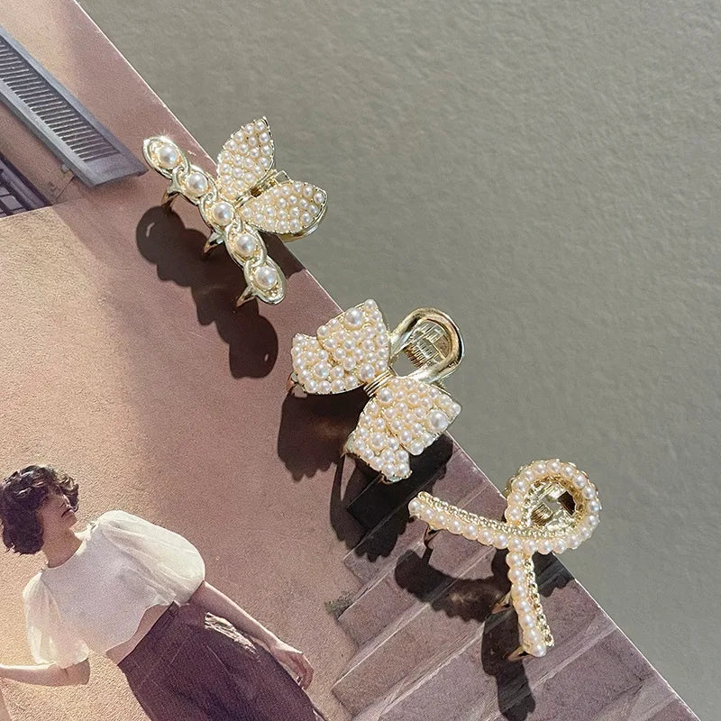 Pearl Rhinestone Mini Hair Claw Clip | Retro Diamond Flower Hair Claw Clip QXL