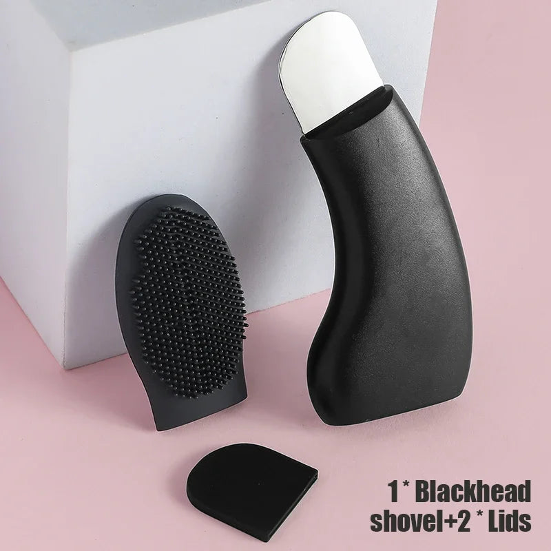2-in-1 Silicone Blackhead Remover & Face Scraper Tool Blackhead Removal Tool QXL Black with 2 covers