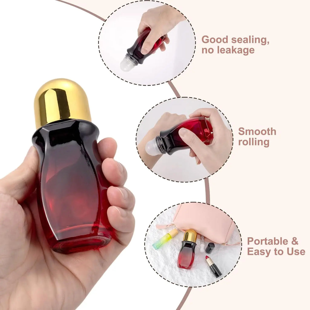 2-Pack 50ml Gradient Red Glass Roller Bottles + Opener Glass Roller Bottles QXL