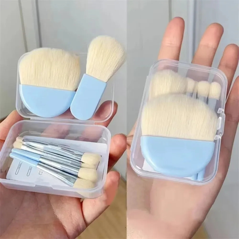 6-Piece Mini Makeup Brush Set with Storage Box | Soft Bristles Mini Makeup Brush Set QXL Blue