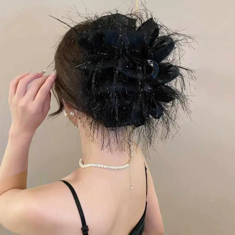 Black Mesh Flower Shark Claw Hair Clip for Women Hair Claw Clip QXL